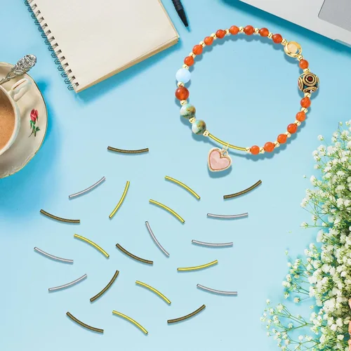 Miniatura 2 de 300 cuentas espaciadoras curvadas de tubo de fideos, cuentas de tubo curvado de 0.98 pulgadas de largo, cuentas de tubo de latón, cuentas sueltas