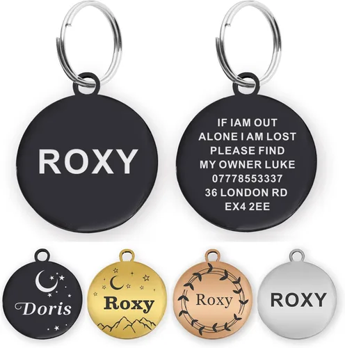 Etiquetas de perro grabadas para mascotas, etiquetas de nombre de perro personalizadas, etiquetas de identificación para perros pequeños, etiquetas