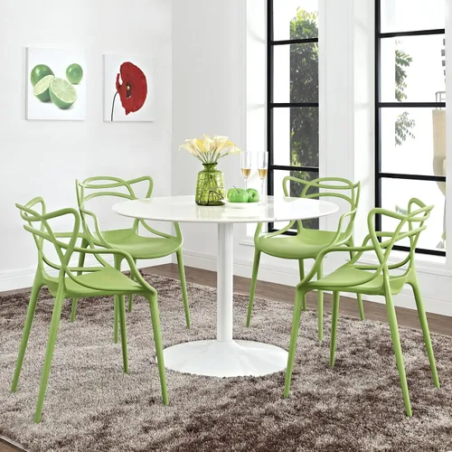 Miniatura 2 de Modway Enredado moderno moldeado plástico cuatro sillas de comedor en verde
