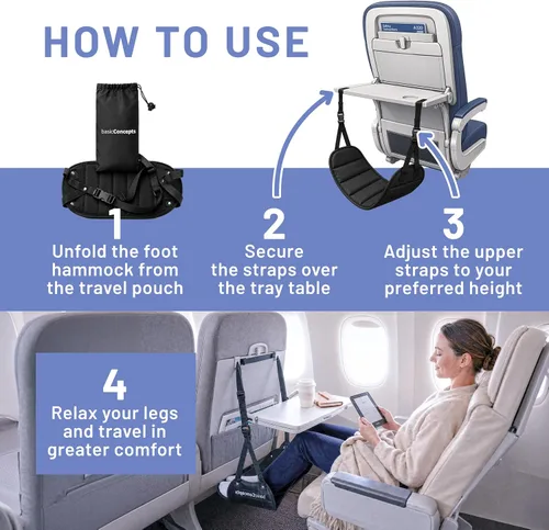 Miniatura 6 de BASIC CONCEPTS Hamaca de pie de avión para artículos esenciales de viaje en avión, artículos esenciales para viajes en avión, reposapiés de vuelo