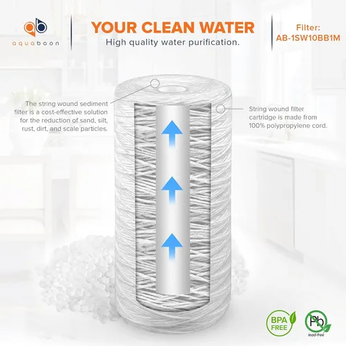 Miniatura 5 de Aquaboon Filtro de agua para heridas de cuerda de 1 micrón, repuesto de 10 x 4.5 pulgadas, cartucho de filtro de agua para toda la casa compatible