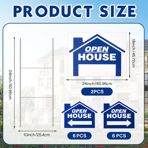 Miniatura 2 de Paquete de 14 letreros de casa abierta para bienes raíces de 24 x 18 pulgadas, postes de letrero de doble cara, de plástico, resistente