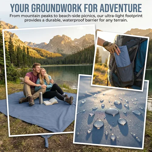 Miniatura 7 de Huella de la tienda de picnic de camping - 210×150cm Ligero e impermeable Tela de tierra de camping a prueba de arena para playa, senderismo
