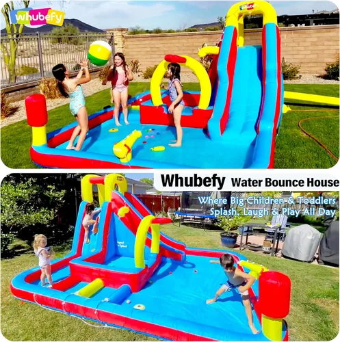 Miniatura 7 de Whubefy Toboganes acuáticos inflables para el patio trasero de los niños (con 450 sopladores, 6 juguetes)