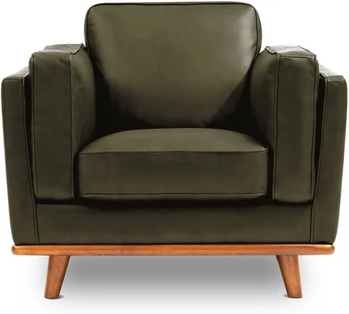 Miniatura 6 de Valencia Artisan Leather Accent Chair, Full-Aniline Leather Upholstery Space-Saving Design for Living Room or Office (Beige)