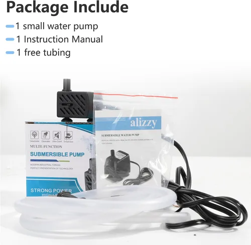 Miniatura 9 de alizzy Bomba de agua pequeña de 50 GPH (180L/H) de 3 W con tubo y flujo ajustable para fuente de mesa, acuario, pecera, hidropónica