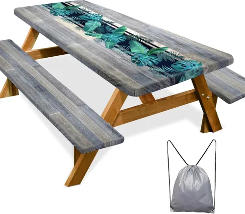 Miniatura 33 de Funda de mesa de picnic con fundas para bancos Esenciales de camping Mantel de picnic impermeable y a prueba de viento con bolsa de cordón, funda
