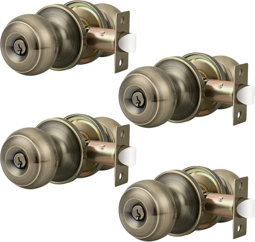 Miniatura 31 de Probrico - Paquete de 3 perillas redondas de níquel satinado para puerta de entrada, con llaves iguales, puerta exterior e interior, delantera