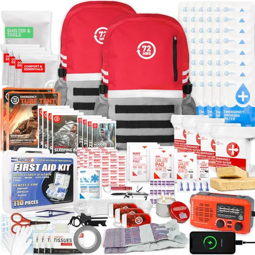 72 HRS Kit de supervivencia de emergencia de lujo, kit de supervivencia de 72 horas para terremotos, huracanes, tsunamis, invierno, apagón, incluye