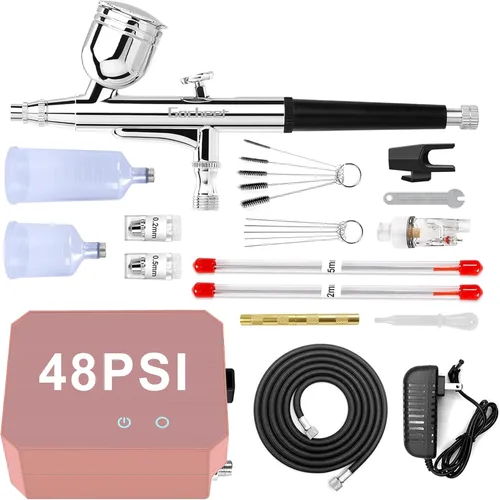 Miniatura 12 de Kit de Aerógrafo Gocheer con Compresor de Aire, 40 48 PSI de Alta Presión, Pincel de Aire sin Obstrucciones con Boquilla de 0.2/0.3/0.5mm