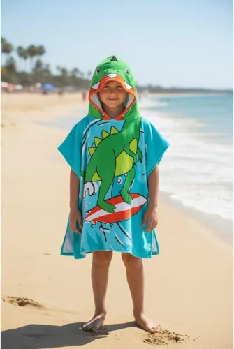 Miniatura 13 de Toalla de playa absorbente con capucha para niños y niñas, toalla de baño de microfibra con broches laterales (unicornio, 4-5)