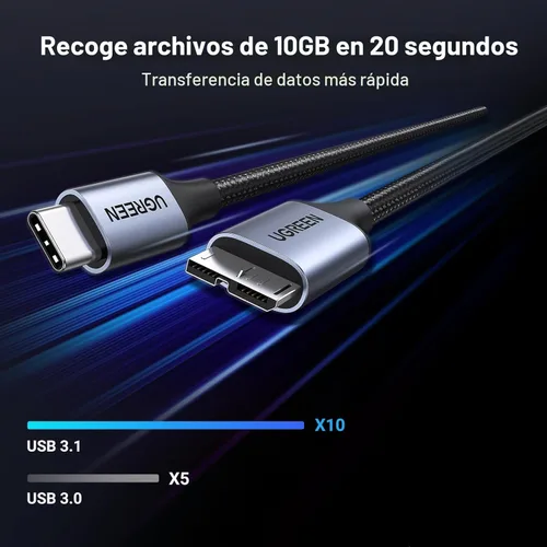 Miniatura 2 de UGREEN 10 Gbps Cables de disco duro Micro B a USB C, 1.5 pies USB C a Micro B, cable de disco duro externo compatible con MacBook Pro/Air