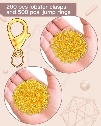 Miniatura 3 de OHINGLT Juego de 700 cierres de pinza de langosta y anillos abiertos, chapado en oro, cierre de collar y pulsera para hacer joyas