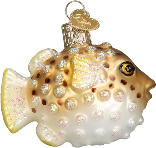 Miniatura 4 de Old World Christmas Fish Collection Adornos de vidrio soplado para árbol de Navidad Pez globo