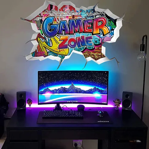 TOARTI Adhesivos de pared 3D de juegos, calcomanías de pared para juegos para habitación de niños, zona de juegos para niños, papel tapiz de video
