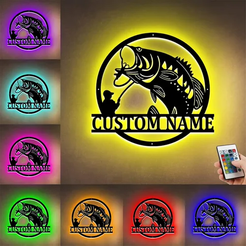 Miniatura 2 de Letrero LED de pesca de bajo con nombre personalizado, arte de pared personalizado, regalo de aniversario y día de San Valentín
