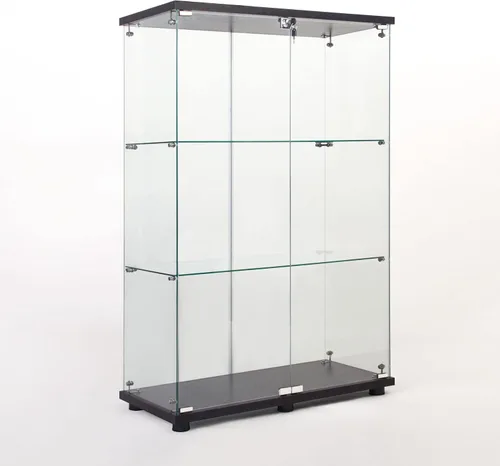Vitrina de cristal con 3 estantes con 2 puertas, vitrina de cristal transparente para sala de estar, dormitorio, 49.49 x 31.77 x 14.37 pulgadas,