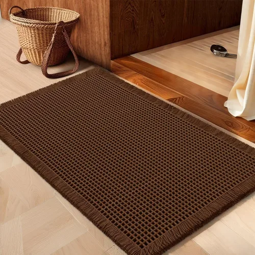 Miniatura 48 de IM HOME Tapete de baño de punto gofre, color caqui, de 24 x 17 pulgadas, tejido bohemio, moderno, absorbente, antideslizante, suave, lavable