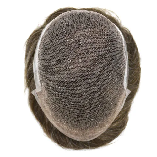 Miniatura 5 de Toupee - Sistema de reemplazo de piezas de cabello para hombre, encaje francés, unidades de cabello para hombre, nudos blanqueados, línea capilar