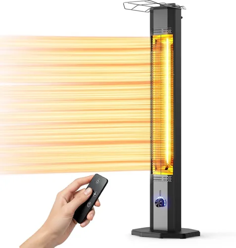 Calentador eléctrico para patio al aire libre, calentador de torre infrarrojo de 42 pulgadas de 1500 W con 9 ajustes de calor y temporizador de 9