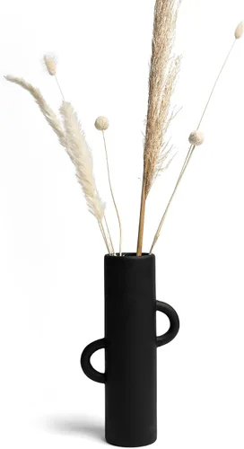 Ari - Jarrón decorativo moderno abstracto en forma de tubo, color negro