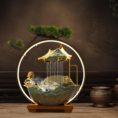 Miniatura 10 de 11.81 pulgadas Fuente de rocalla de mesa para interiores, cascada de bonsái, mini fuente de agua de rocalla con bomba automática y luz LED
