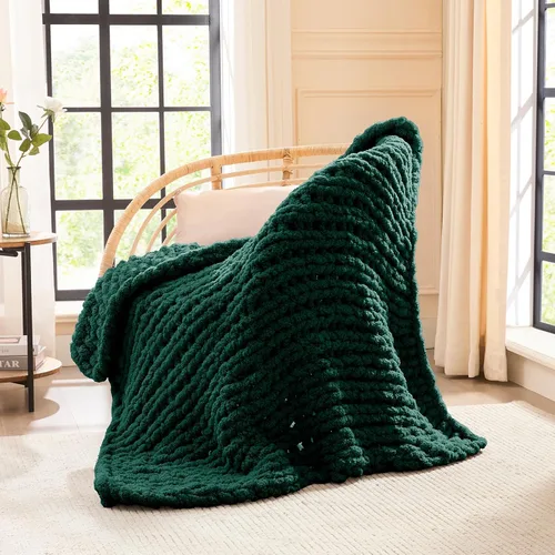 Miniatura 60 de L'AGRATY - Manta de punto grueso Manta gruesa de chenilla de punto grueso tejida a mano, manta grande de punto trenzado con cuerda gruesa