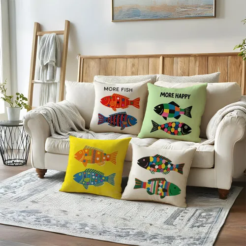 Miniatura 6 de ULOVE LOVE YOURSELF Fundas de almohada con temática de mar de peces náuticos, fundas de cojín de playa de 18 x 18 pulgadas, paquete de 4 (mar-2)