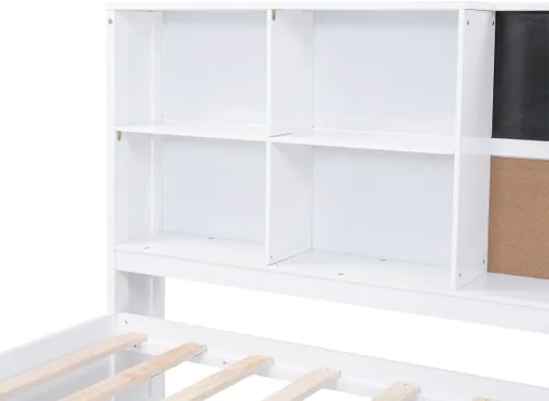 Miniatura 6 de Sofá cama de tamaño individual con nido y estantería, pizarra, tablero de corcho, sofá cama con estación de carga, puertos USB, color blanco Blanco-t