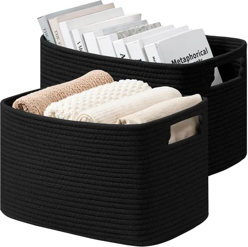 Miniatura 13 de UBBCARE Paquete de 2 cestas de almacenamiento para organizar, cestas de estante con asas, cestas de almacenamiento tejidas para estantería/estante