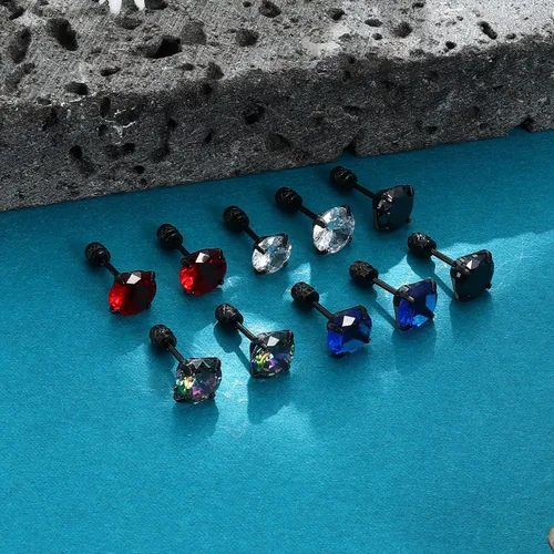 Miniatura 16 de CASSIECA 5 pares de aretes de acero inoxidable con circonita cúbica 5A arcoíris para mujeres y hombres, con diseño de arco iris 5A