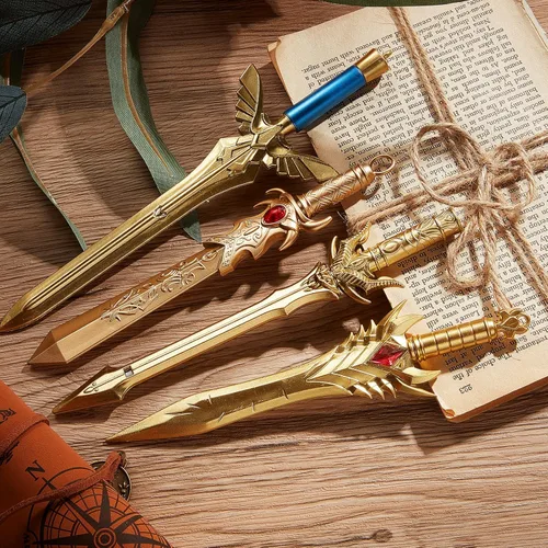 Miniatura 4 de Zonon Juego de 12 bolígrafos de espada antigua, divertidos bolígrafos de dragón, tinta de gel novedosa, plástico fresco para fiestas de cumpleaños