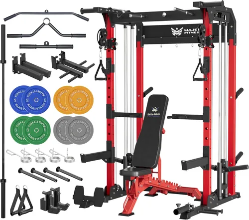 Miniatura 13 de MAJOR FITNESS F22 Power Rack, 1600lbs - Estante para sentadillas todo en uno con sistema de polea doble, marco de acero resistente, accesorios
