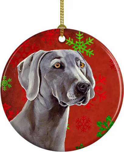 Miniatura 12 de Caroline's Treasures Bulldog English - Copos de nieve rojos y verdes, adorno de cerámica de Navidad, decoración colgante para el hogar, Navidad