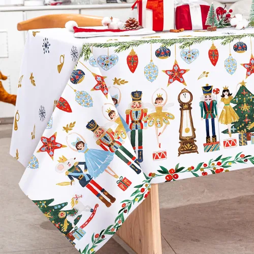 Miniatura 2 de AnyDesign - Mantel rectangular de tela de cascanueces lavable para picnic, cena, hogar, cocina, decoración de fiesta de Navidad, 60 x 104 pulgadas