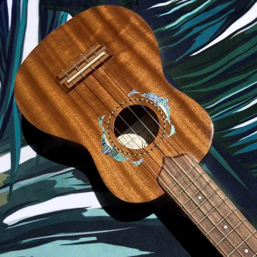 Miniatura 2 de Adhesivo adhesivo para ukelele - Marcadores de diapasón de delfines y roseta - Azul abulón, UKR-275DR-BL-AZ