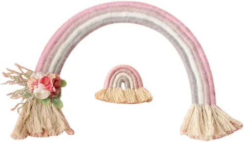Miniatura 9 de Accesorio de fotografía para bebé recién nacido, decoración para colgar en la pared, decoración bohemia macramé arco iris para colgar en la pared