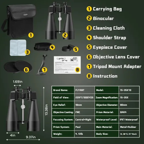 Miniatura 9 de Prismáticos de astronomía de 15-35 x 80 para adultos, zoom HD de 35x de alta potencia para observación de estrellas y observación de aves, binocular