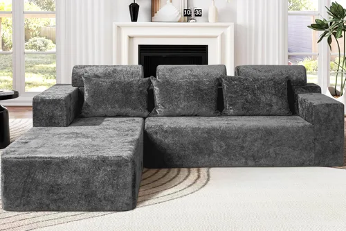 Miniatura 17 de Homguava Sofás modulares seccionales para sala de estar, sofá nube de 101 pulgadas con diván en forma de L, cómodo sofá de sala de estar con asiento