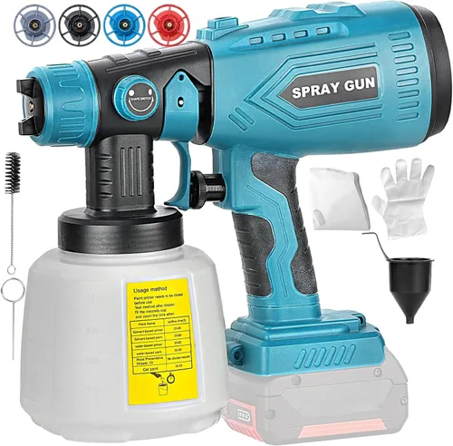 Pulverizador de pintura inalámbrico para batería Bosch de 18 V, pistola de pintura de mano con 3 patrones de pulverización y 4 boquillas, ideal para