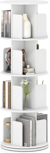 Miniatura 16 de Giantex - Estantería giratoria de 2 niveles, estante de exhibición de 360° con divisores y barreras anti-caída, estante de pie multifuncional