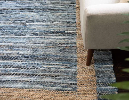 Miniatura 6 de Unique Loom Chindi Jute Collection - Alfombra rectangular (2' x 3' 1", rectangular, azul marino/natural)