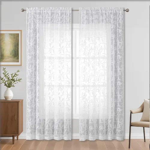 Miniatura 30 de OVZME Anji - 2 paneles de cortinas traslúcidas de gasa marrón de 72 pulgadas de largo para dormitorio, doble bolsillo para barra, tela ligera