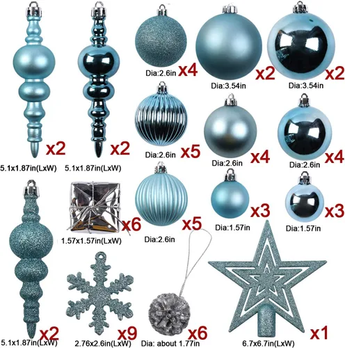 Miniatura 5 de Sunnyglade Juego de 60 adornos azules para árbol de Navidad, esferas inastillables con brillo para Navidad, decoración colgante con paquete