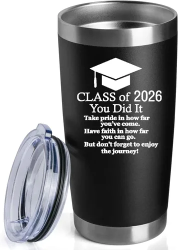 Regalo motivacional de graduación 2026 para él y ella, vaso de acero inoxidable de 20 onzas para automóvil, taza insultada, regalos inspiradores