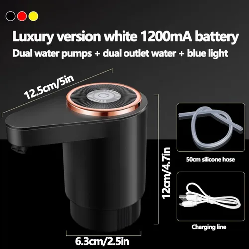 Miniatura 2 de Dispensador de agua para botella de 5 galones, bomba de agua eléctrica de doble salida de agua portátil con carga USB, bomba de jarra de agua Negro