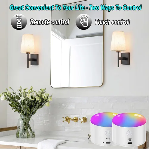 Miniatura 5 de YHCDLAMP Juego de dos apliques de pared que funcionan con pilas, luces de pared que funcionan con pilas con control remoto, lámpara de pared RGB