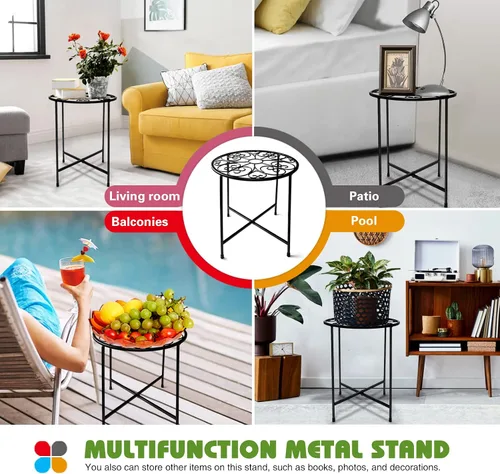 Miniatura 7 de KABB Soporte de metal para plantas, juego de macetas de 15 pulgadas de alto, moderno soporte de hierro redondo de 10 pulgadas a prueba de óxido