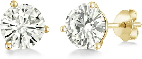 Miniatura 136 de Gem Stone King Aretes de oro de 14 quilates, 0.236 in, piedra natal redonda, Martini, 3 puntas, aretes de oro para mujer