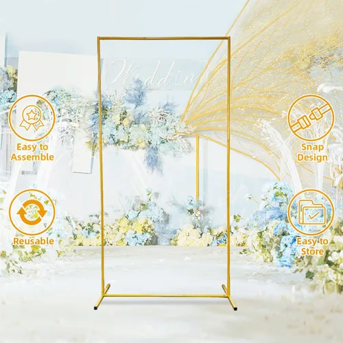 Miniatura 3 de Soporte de arco de globo cuadrado para boda Harfirbe, soporte de fondo dorado de 6.6 x 3.3 pies de metal, marco de fiesta para ceremonia de boda